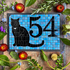 Cat mosaic house number