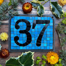 Black number with a turquoise background
