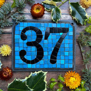 Black number with a turquoise background