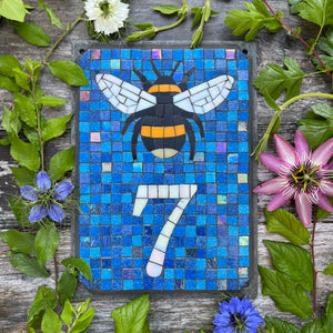 Mosaic house number with a bee