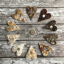 Fabric heart brooches in neutrals