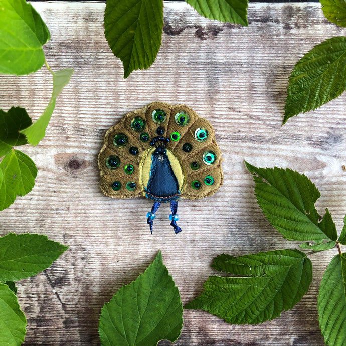 Fabric peacock brooch
