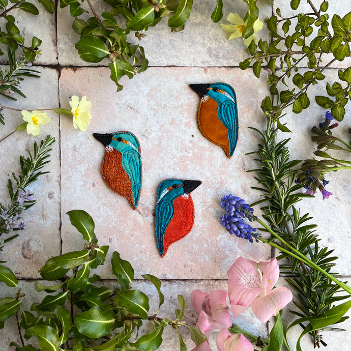 Fabric Kingfisher brooches