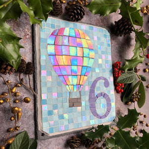 Mosaic house number with a hot air balloon