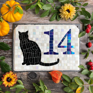 Cat mosaic house number