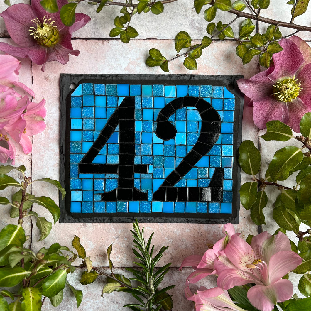 Black number with a turquoise background